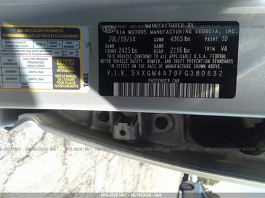 Vista de 2015 Kia Optima Lx, ángulo 9
