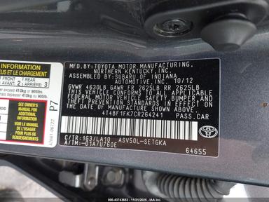 Vista de 2012 Toyota Camry Xle, ángulo 9