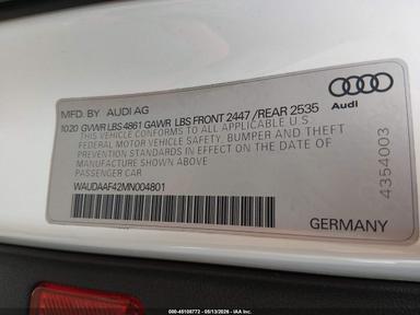 Vue de 2021 Audi A4 Premium 45 Tfsi S Line Quattro S Tronic, angle 9