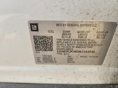 Vue de 2021 CHEVROLET TRAVERSE RS, angle 12