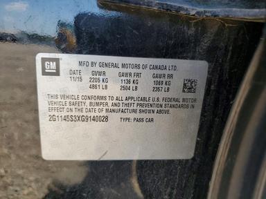 2016 CHEVROLET IMPALA LTZ view, angle 12