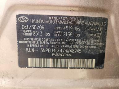 منظر 2007 HYUNDAI SONATA SE، زاوية 13