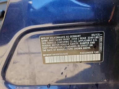 Вид 2013 VOLKSWAGEN CC SPORT, угол 12