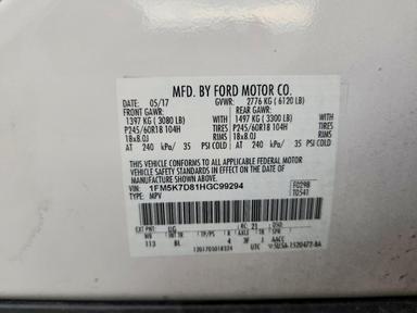 Vista de 2017 FORD EXPLORER XLT, ángulo 14