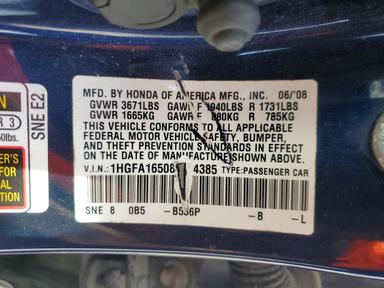 Vue de 2008 HONDA CIVIC LX, angle 12