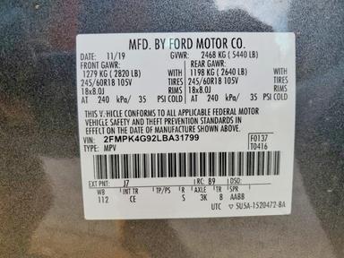 Vue de 2020 FORD EDGE SE, angle 14