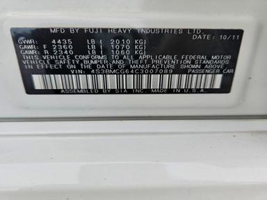 Вид 2012 SUBARU LEGACY 2.5I PREMIUM, угол 12