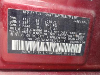 2011 SUBARU LEGACY 2.5I PREMIUM view, angle 12
