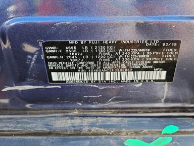 2015 SUBARU OUTBACK 2.5I LIMITED view, angle 12