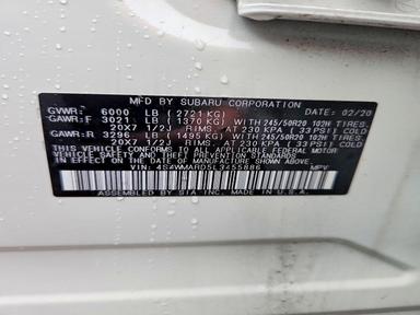 Vue de 2020 SUBARU ASCENT TOURING, angle 12