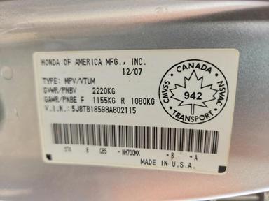 منظر 2008 ACURA RDX TECHNOLOGY، زاوية 13