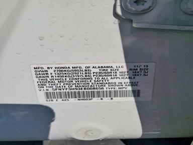 Vue de 2014 HONDA PILOT TOURING, angle 13