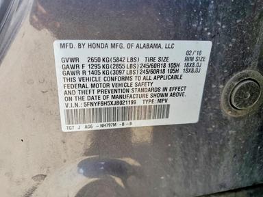 Vista de 2018 HONDA PILOT EXL, ángulo 13