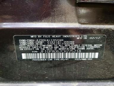Vue de 2012 SUBARU IMPREZA LIMITED, angle 14