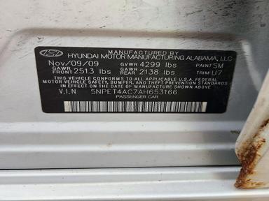 Vue de 2010 HYUNDAI SONATA GLS, angle 13