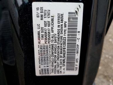 Vista de 2015 HONDA ODYSSEY EXL, ángulo 13