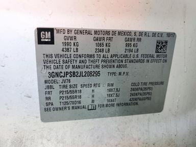 Vista de 2018 CHEVROLET TRAX 1LT, ángulo 13