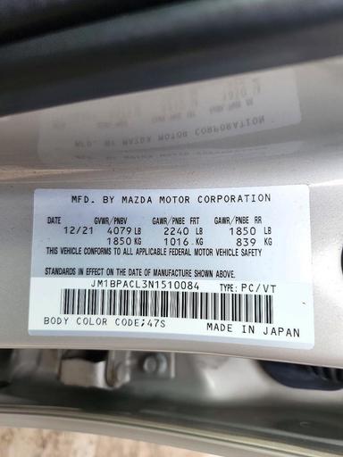 Vista de 2022 MAZDA 3 PREFERRED, ángulo 13
