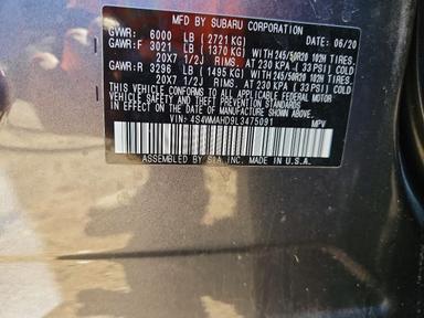 Vue de 2020 SUBARU ASCENT PREMIUM, angle 13