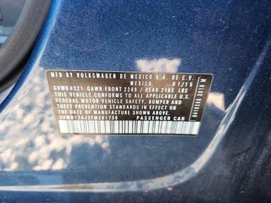 Vedere 2015 VOLKSWAGEN JETTA SE, unghi 12