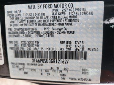 Вид 2016 FORD FUSION TITANIUM PHEV, угол 13