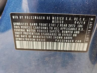 Vue de 2019 VOLKSWAGEN JETTA S, angle 12