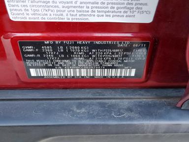 Vista de 2011 SUBARU OUTBACK 2.5I PREMIUM, ángulo 12