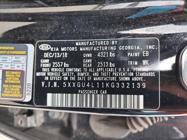 Vue de 2019 KIA OPTIMA EX, angle 13