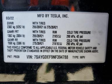 Vue de 2022 TESLA MODEL Y, angle 13