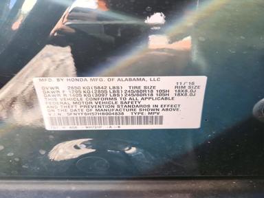 Vue de 2017 HONDA PILOT EXL, angle 13
