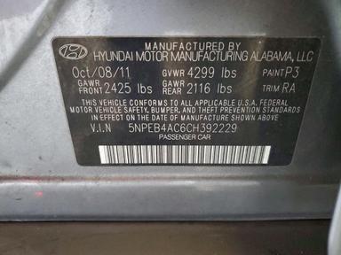 Vue de 2012 HYUNDAI SONATA GLS, angle 12