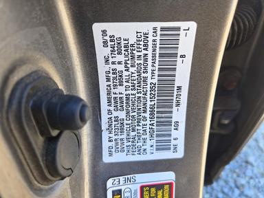 Вид 2006 HONDA CIVIC EX, угол 12