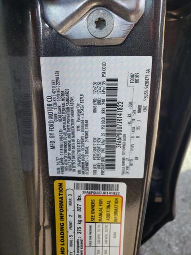 Vista de 2018 FORD FUSION S HYBRID, ángulo 13